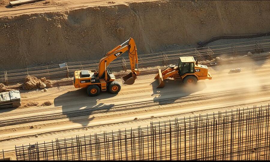 Excavator and dozer working a general contractor job site